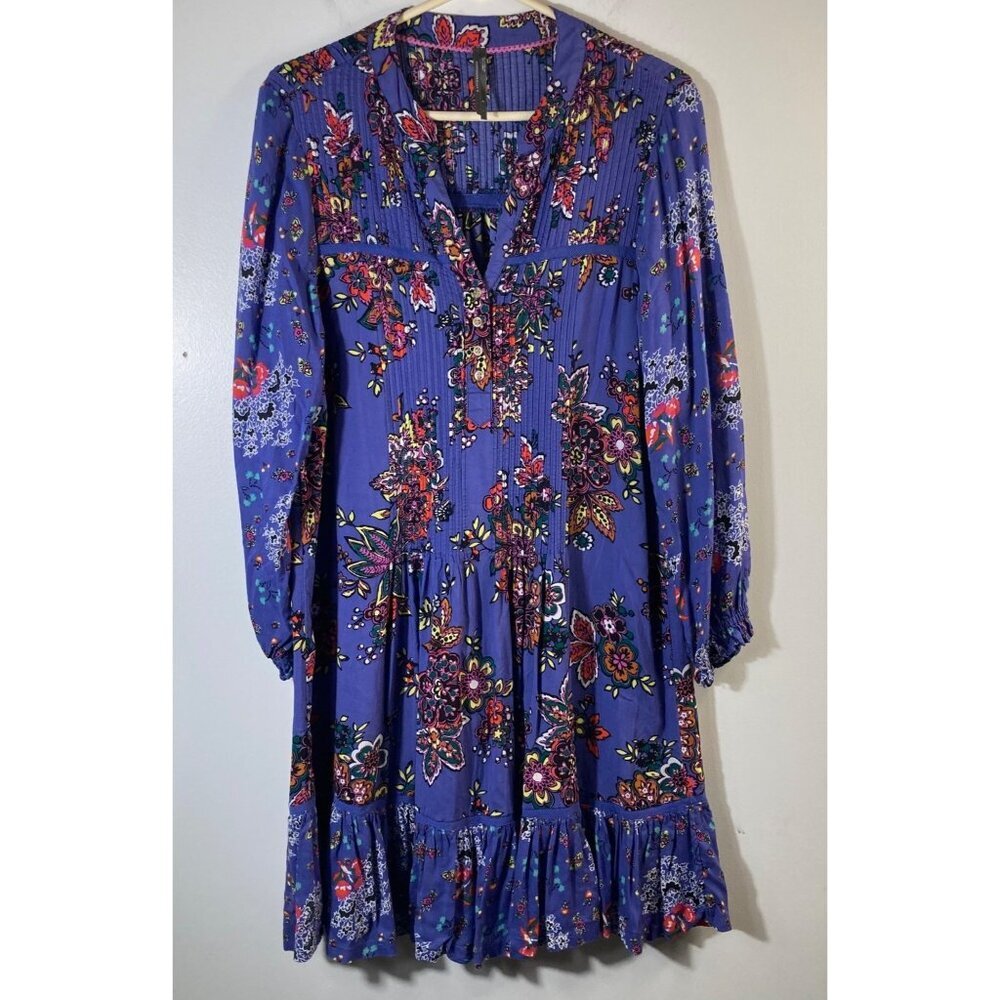 Womens Anthropologie Floral Boho Ruffle Lace Dress Purple S Viscose Cotton - Picture 1 of 10